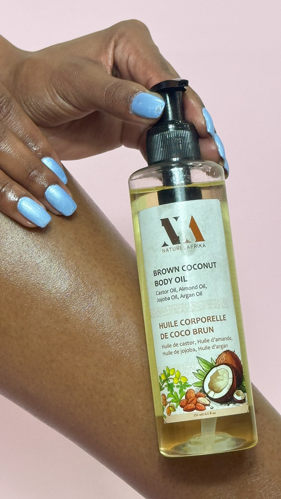 Brown Coconut Body Oil 250ml with Castor, Almond, Jojoba, Argan