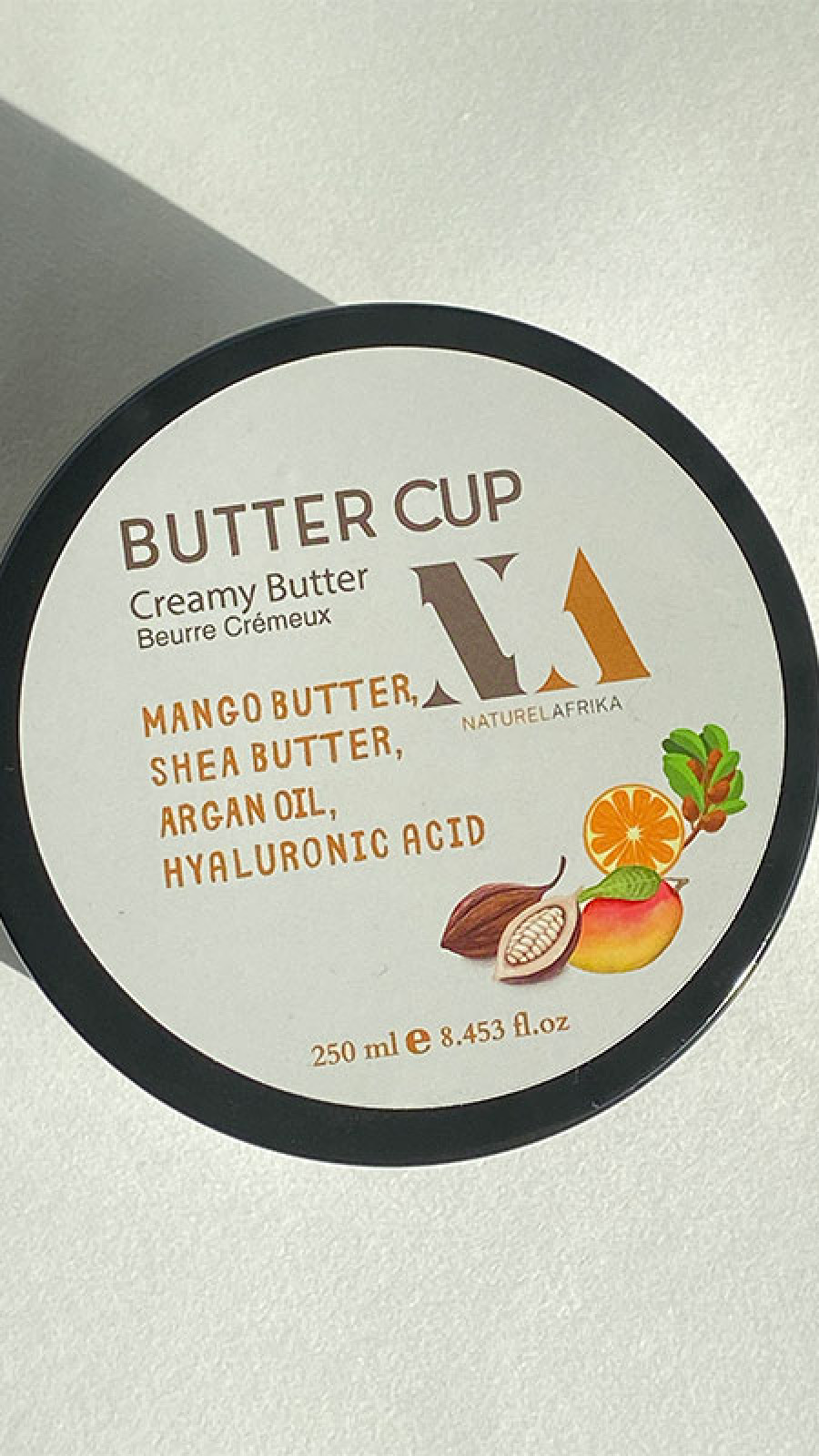 Butter Cup Creamy Whipped Shea Body Butter Moisturizer 250ml with Coconut Butter, Mango Butter, Argan